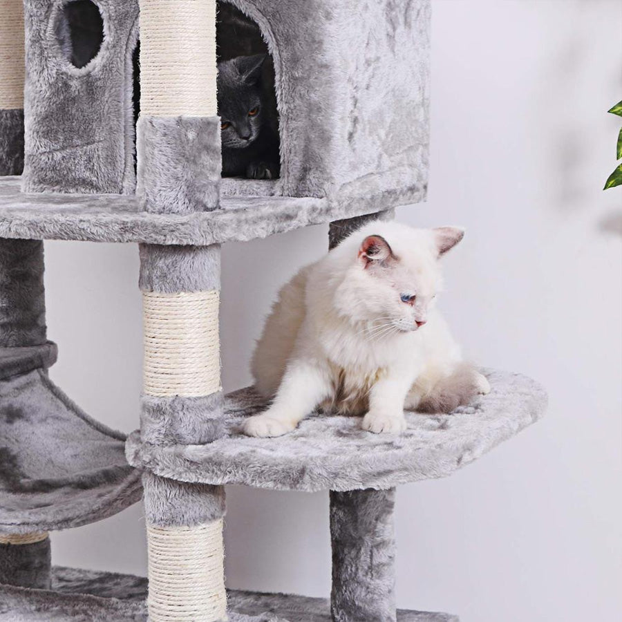 gimnasio rascador para gatos resistente con niveles y cuevas con hamaca