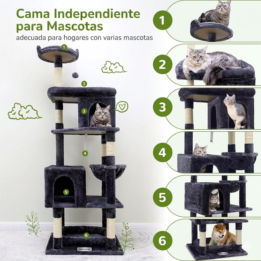 rascador gimnasio torre premium con cuevas y cama