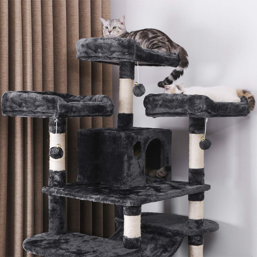 gimnasio rascador para gatos resistente con niveles y cuevas con hamaca
