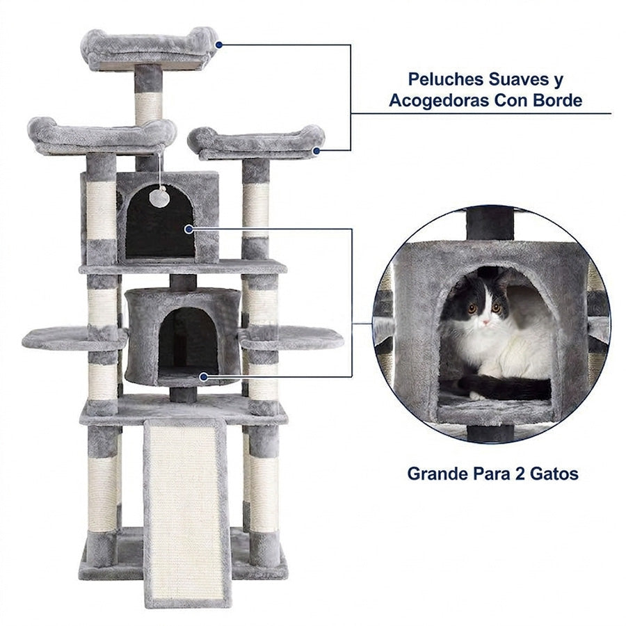 rascador tipo gimnasio para gatos con rampa niveles y refugios