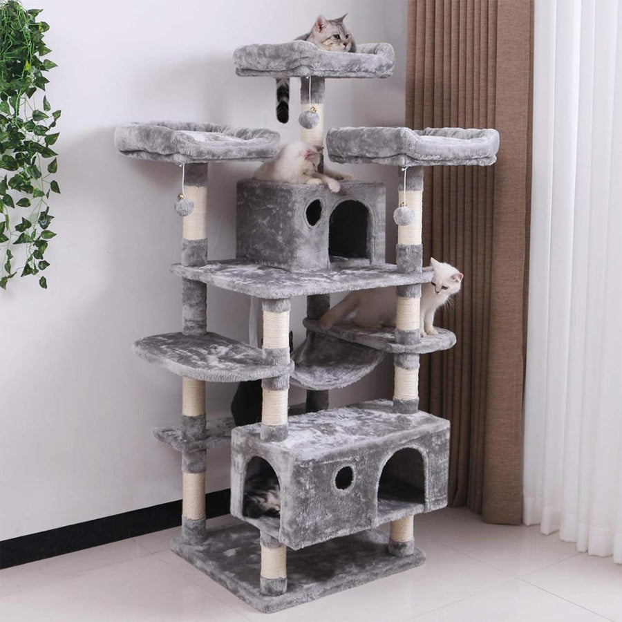 gimnasio rascador para gatos resistente con niveles y cuevas con hamaca