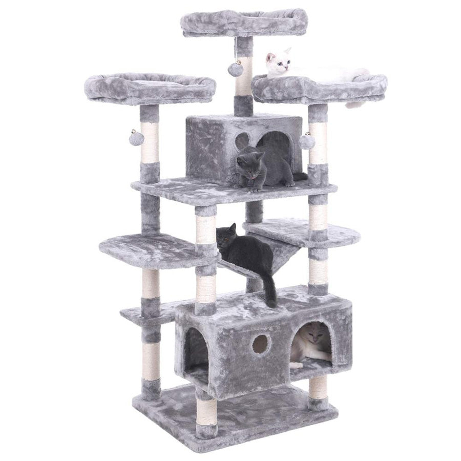 gimnasio rascador para gatos resistente con niveles y cuevas con hamaca