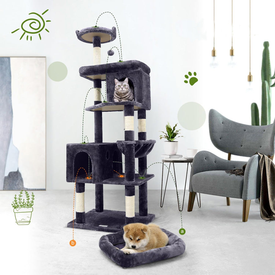 rascador gimnasio torre premium con cuevas y cama