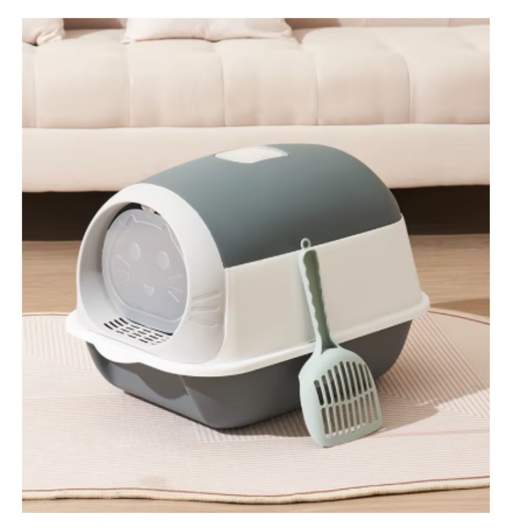 arenero cerrado para gatos con pala y puerta frontal